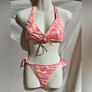 Shades of Pink & Orange Foil ShineTwo Piece Bikini by Daffy Waterwear, as Medium